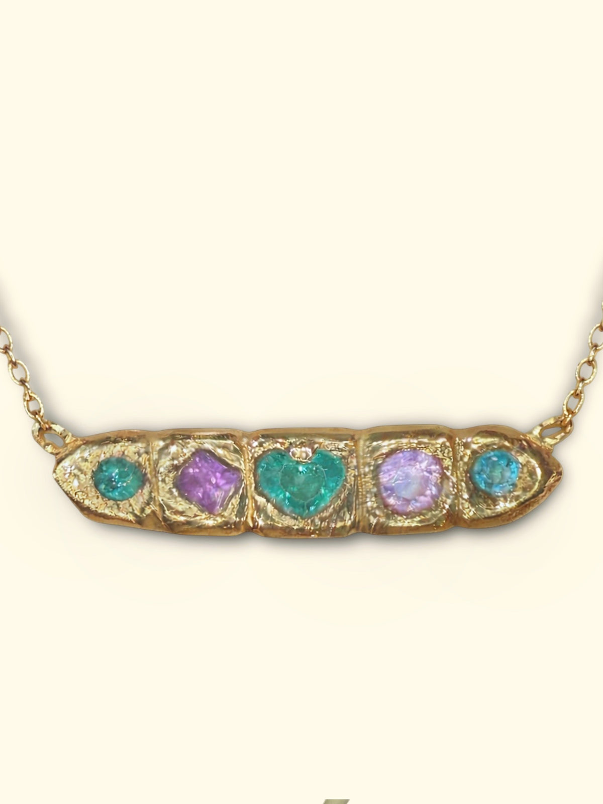 Emerald Heart Paraíba Tourmalines Sapphires Bar necklace in 18 Ct Gold