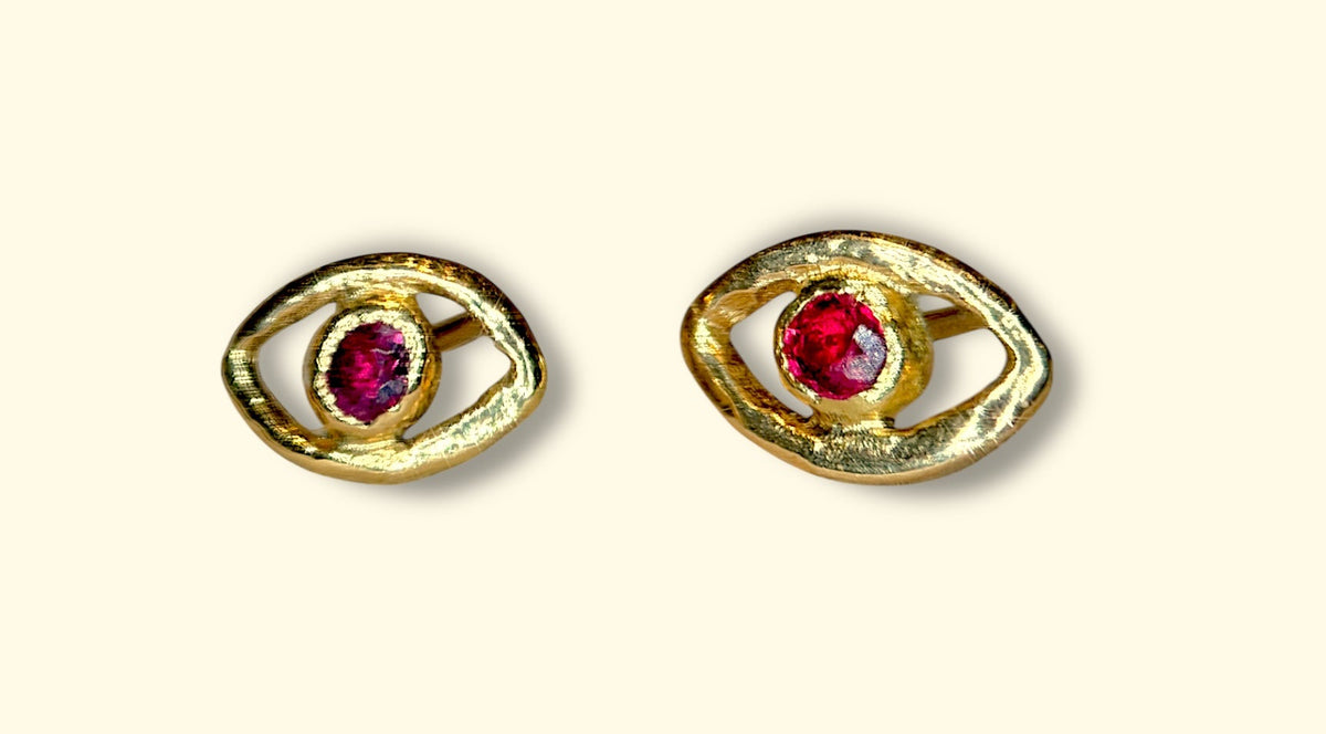 Ruby Eye Studs 18 Ct Yellow Gold (Available at Madlords, Paris)