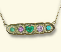 Emerald Heart Paraíba Tourmalines Sapphires Bar necklace in 18 Ct Gold
