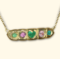 Five stories emerald Heart Paraíba Tourmalines Sapphires Bar necklace in 18 Ct Gold
