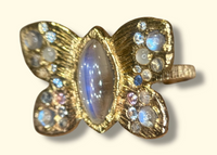 “Winterfly” 18 Ct Gold Moonstones & Diamonds Art Ring at Tomfoolery London