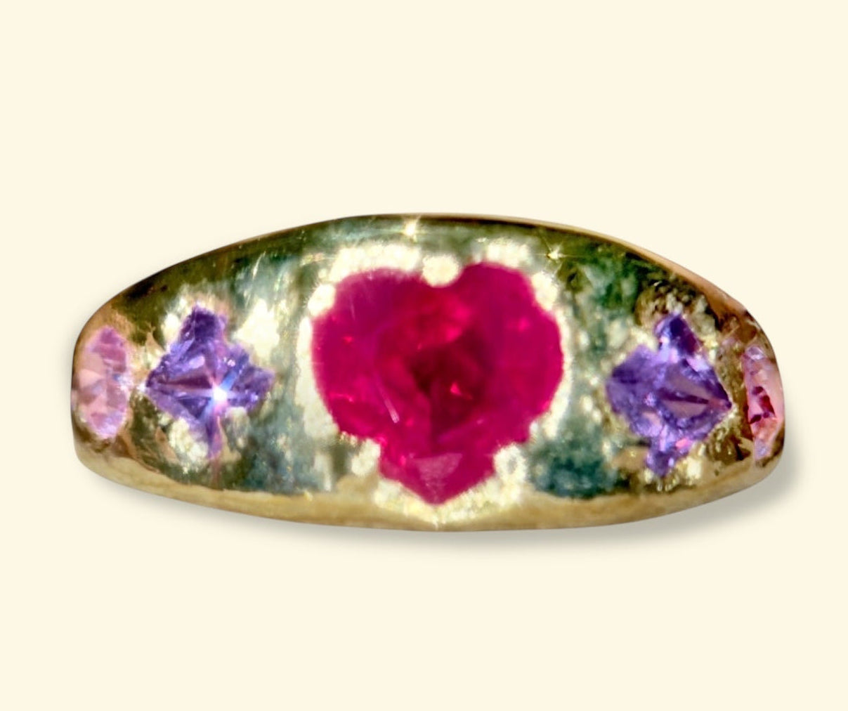 A bespoke Cupids Ruby Heart & Sapphires Band in 18 Ct Gold (Variations available)