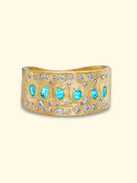 Exclusive to Tomfoolery - “Ocean” Neon Blue Brazilian Paraiba Tourmalines and Diamonds Ring 18 Ct Gold