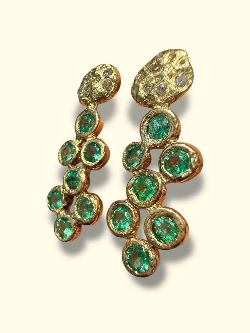 Pebbles Emerald Bezel Set Earrings with Diamonds 18 Ct Gold