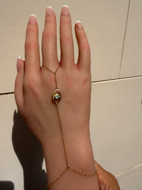 Hand Finger Chain Bracelet Paraiba Tourmaline Eye 18 Ct Yellow Gold