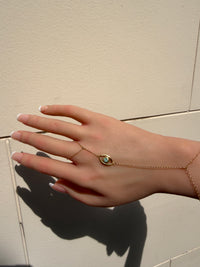 Hand Finger Chain Bracelet Paraiba Tourmaline Eye 18 Ct Yellow Gold