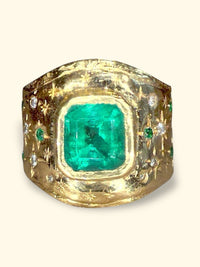 “Esmeralda” Colombian Emerald Cigar Ring Band GIA certified 1.48 Cts with Emeralds and Diamonds