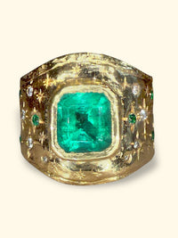 “Esmeralda” Colombian Emerald Cigar Ring Band GIA certified 1.48 Cts with Emeralds and Diamonds