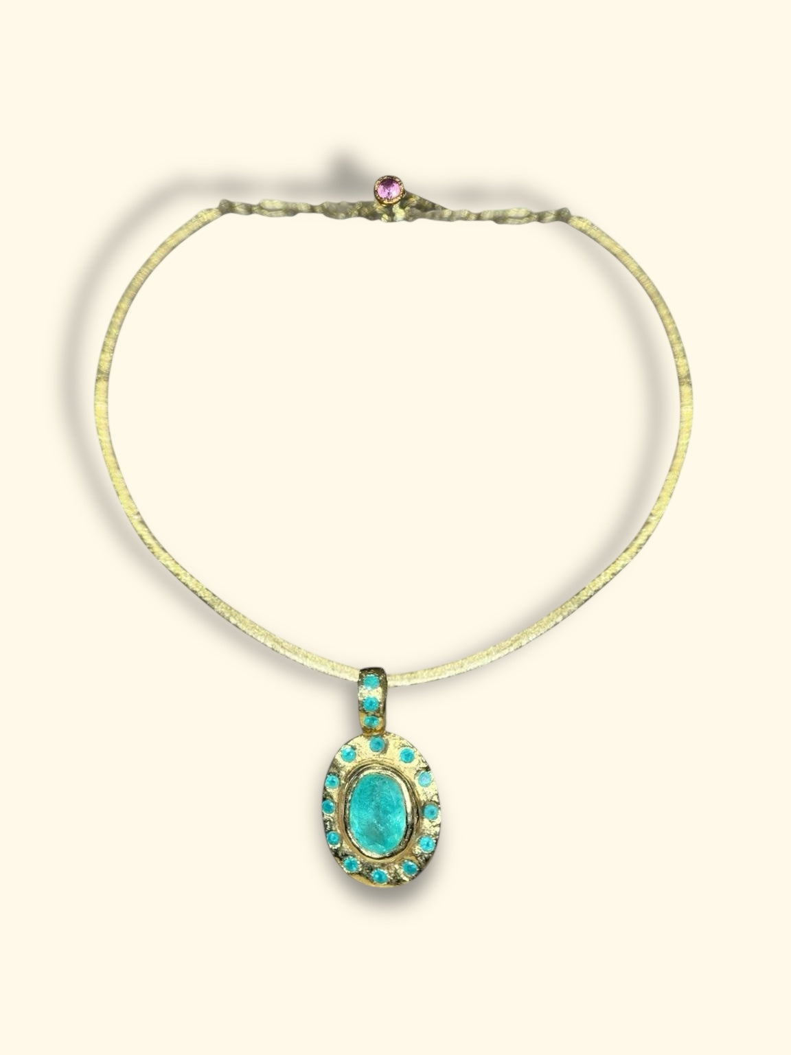 “Azul” Neon Blue Brazilian Paraiba Tourmalines and Mozambique Paraiba Oval Bezel Set Necklace