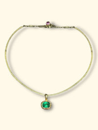 2.24 Cts Emerald Cushion Cut Wire Collar Chain 18 Ct Gold