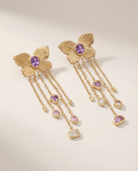 Butterfly Cuckoo Charm Earrings in 18 Ct Gold, Purple Oval Sapphires (Available at Tomfoolery London)