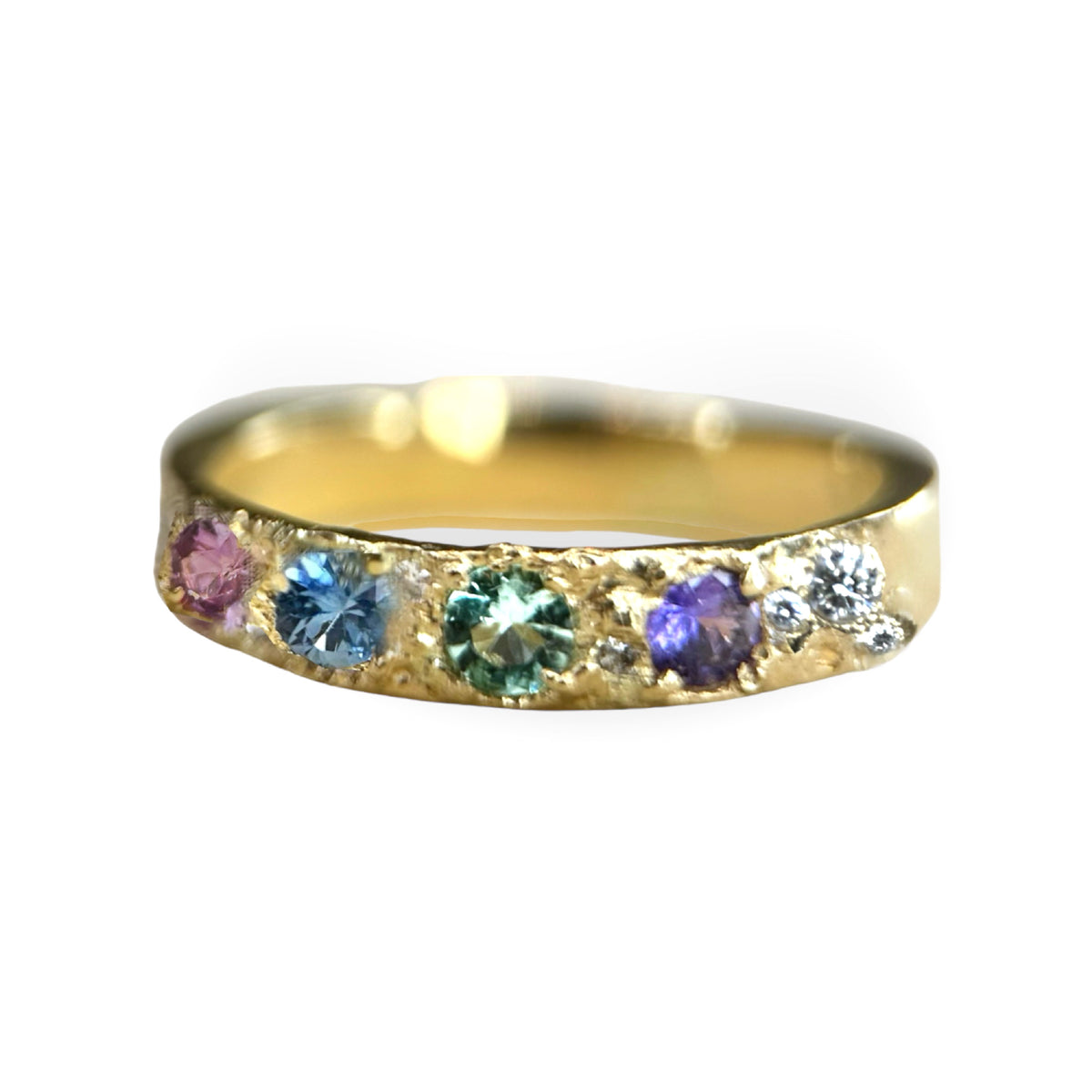 One-Of-A-Kind Pastel Ring Band 18ct gold Diamonds and Sapphires (Exclusive to Tomfoolery London)