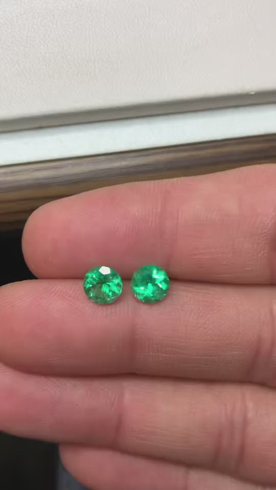 Loose Vibrant Green Natural Colombian Emerald Rounds for Earrings or Studs 6.5 mm (Pair)