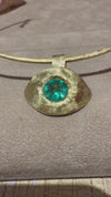 “Esmeralda Eye” Certified 2 Ct Emerald Round Large Evil Eye Wire Collar Necklace 18 Ct Gold
