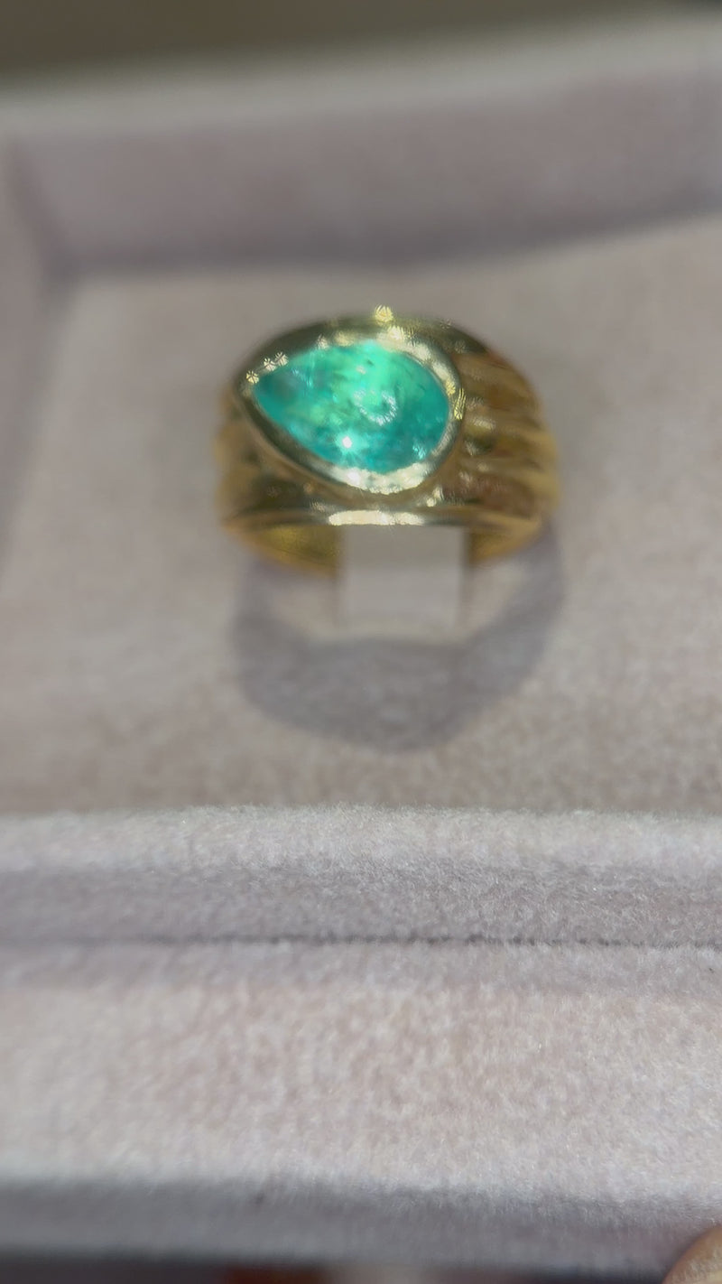 2.5 Cts Paraiba Cabochon Cigar Ring Band 18 Ct Yellow Gold