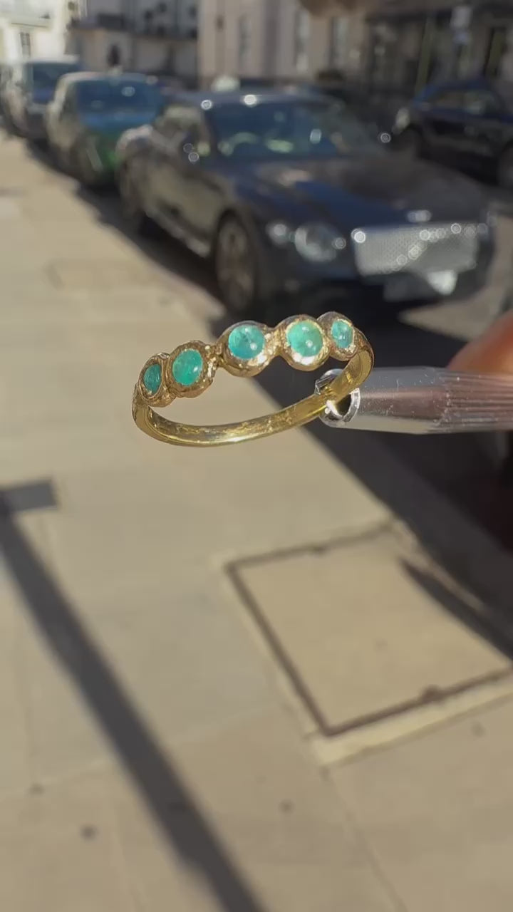 Bubbles Brazilian Neon Blue Paraiba Tourmaline Round Cabochons Bezel Band 18 Ct Gold